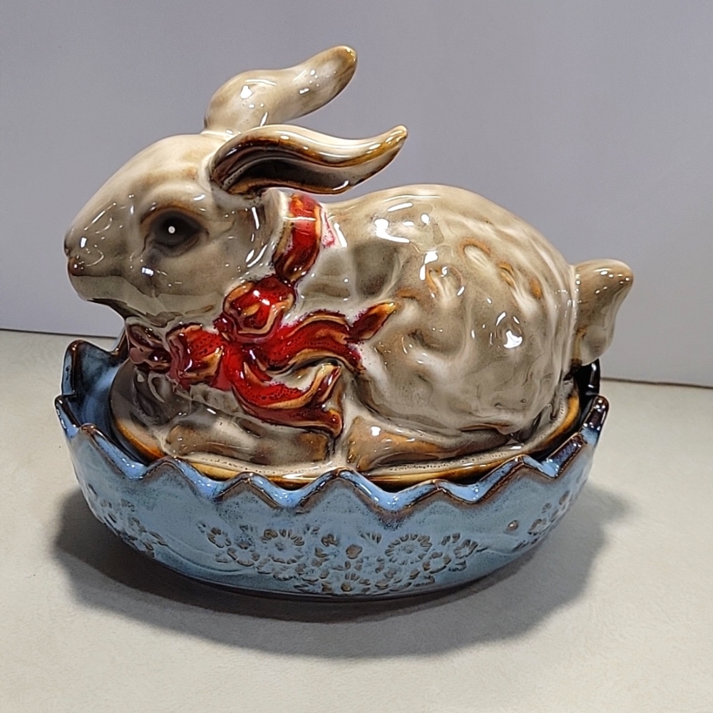 Ceramic glazed bunny candy dish